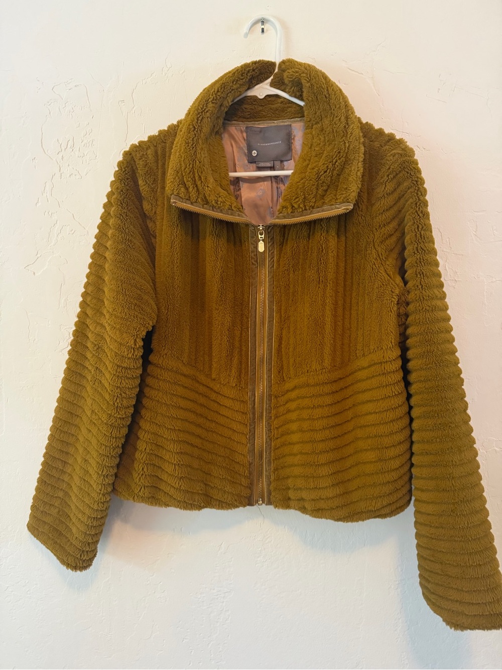 Anthropologie Olive Faux Super Soft Fur Zip Jacket - Women M